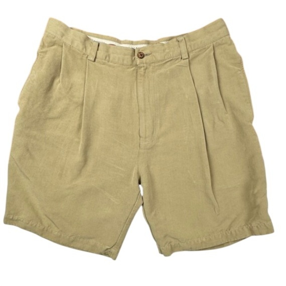 Tommy Bahama Relax Mens 35 Khaki Tan 100% Silk Pleated Shorts Tropical Casual